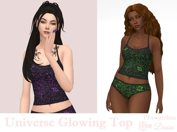 Sims 4 — Universe Glowing Top by Dissia — Galaxy pattern tank top - it's slowly glowing!