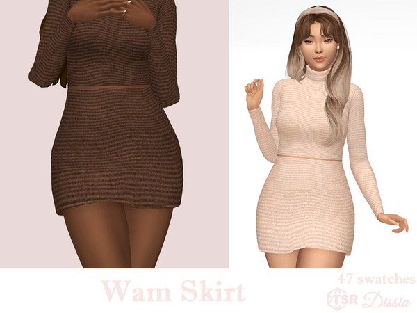 Sims 4 — Wam Skirt by Dissia — High waist waved stripes short skirt