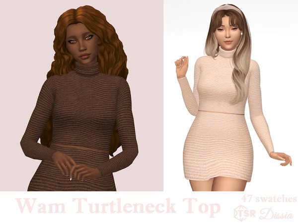 Sims 4 — Wam Turtleneck Top by Dissia — Long sleeves turtleneck waved stripes short top