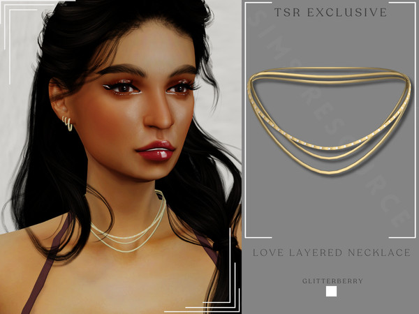 Sims 4 — Love Layered Necklace by Glitterberryfly — A layered gold necklace with diamond gemstone