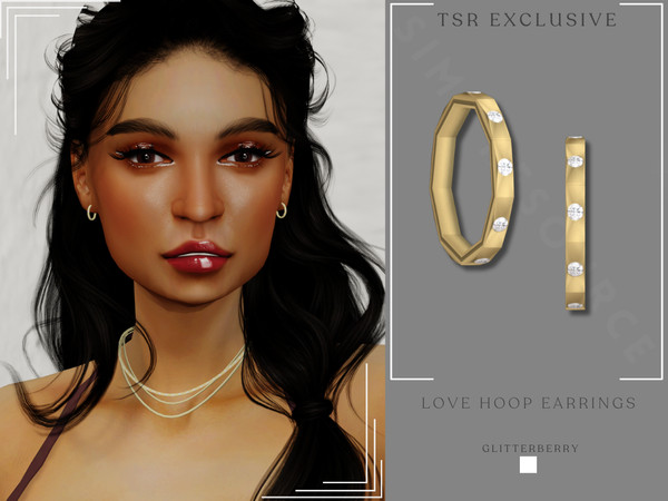 Sims 4 — Love Hoop Earrings by Glitterberryfly — A gold hoop earring with diamonds