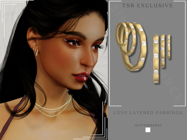 Sims 4 — Love Layered Hoop Earrings by Glitterberryfly — A 3 hoop earring set in gold with diamonds