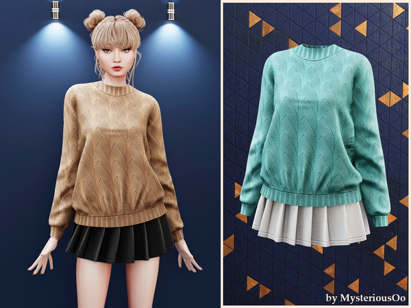 Sims 4 — Knit sweater skirt set by MysteriousOo — Cozy knit sweater paired with flared skirt