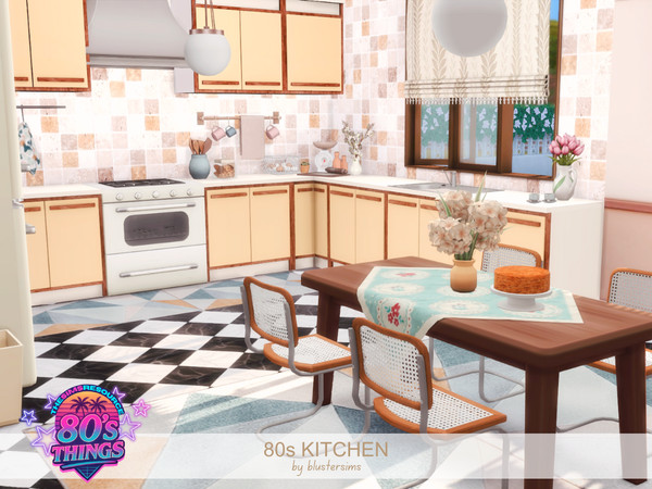 Sims 4 — 80s Kitchen by BlusterSims — The 80s Kitchen is a retro inspired kitchen with bold 1980s style, featuring