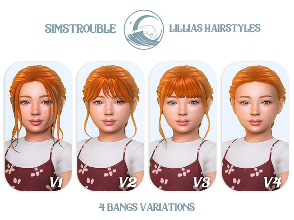 Sims 4 — simstrouble_ChildHair_LilliasV4 by simstrouble — A French braid with four bangs variations Base Game Compatible