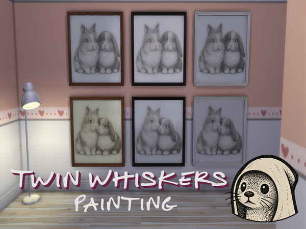 Sims 4 — Twin Whiskers Painting by caroukid — Twin Whiskers captures the gentle bond between two rabbits, rendered in a