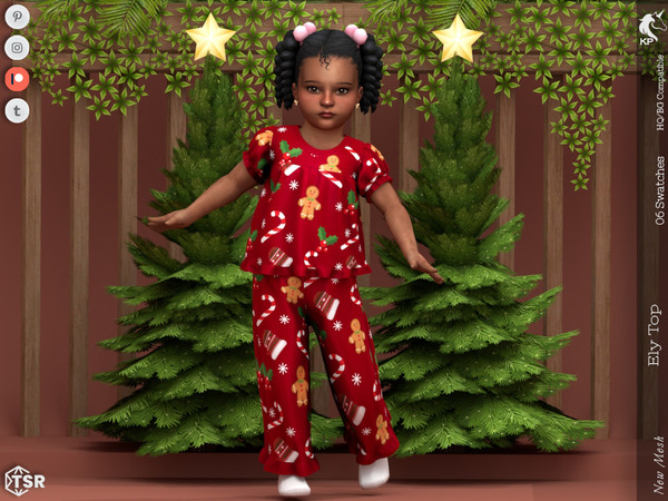 Sims 4 — Ely Top- Toddler by KaTPurpura — Blouse-style top with ruffles and Christmas print