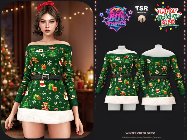 Sims 4 — Winter Cheer Dress BD1646 by busra-tr — - 1 Swatches - For Female (Teen to Elder) - Custom Thumbnail - HQ