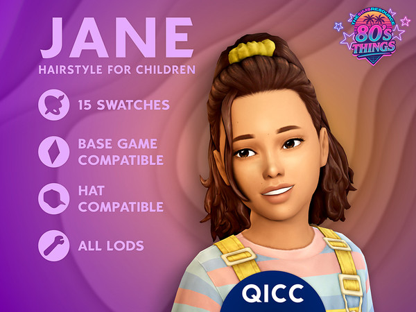 Sims 4 — 80's Things - Jane Hair for Children by qicc — Medium-length half-up hairstyle secured with a scrunchie. - Maxis