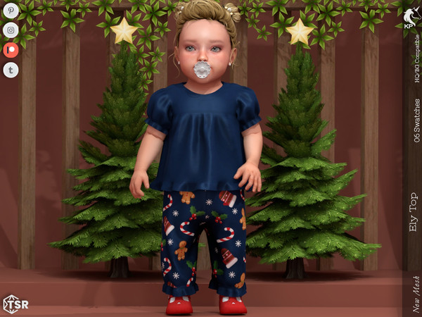 Sims 4 — Ely Top- Infant by KaTPurpura — Blouse-style top with ruffles and Christmas print