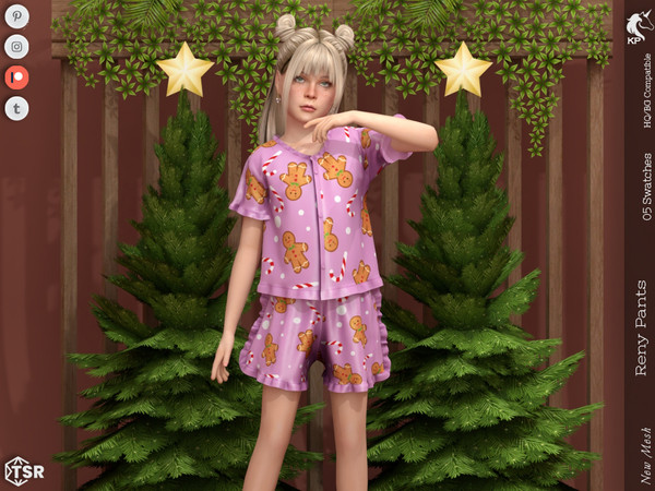 Sims 4 — Reny Pants- Child by KaTPurpura — Christmas print shorts with ruffles