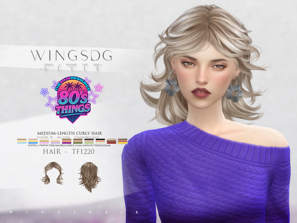 Sims 4 — WINGS-TF1220-medium-length curly hair by wingssims — Colors:30