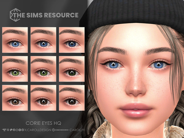 Sims 4 — Corie Eyes HQ by Caroll912 — A 9-swatch face paint set of eyes in different shades of blue, green, and brown.