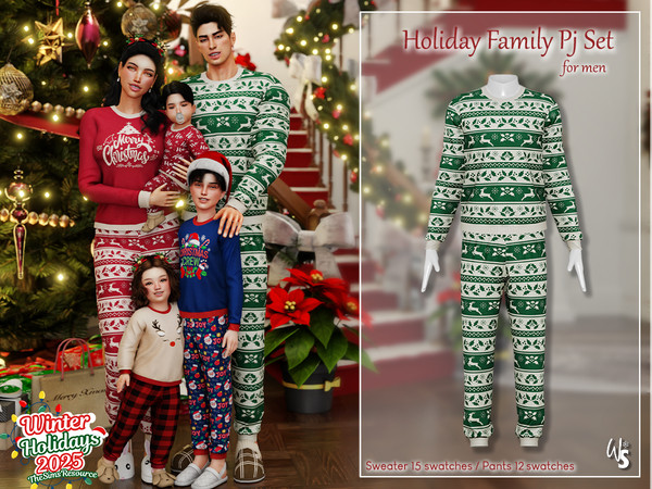 Sims 4 — Holiday Family Pj Set for men by WisteriaSims — Matching Pajamas for the whole Family