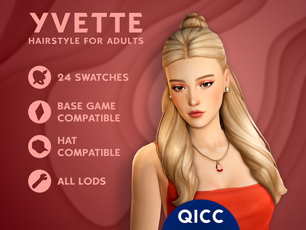 Sims 4 — Yvette Hair by qicc — A long wavy hairstyle with a high bun. - Maxis Match