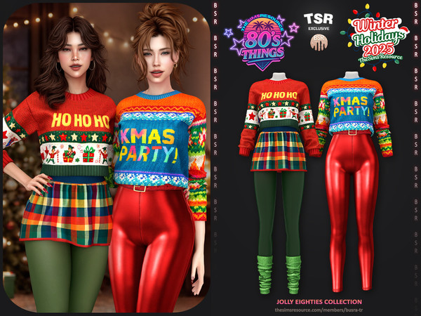 Sims 4 — SET-Jolly Eighties Collection - BD1647 by busra-tr — - Set Inclued : Sweater x2 - Skirt - Legging - 1 Swatches -