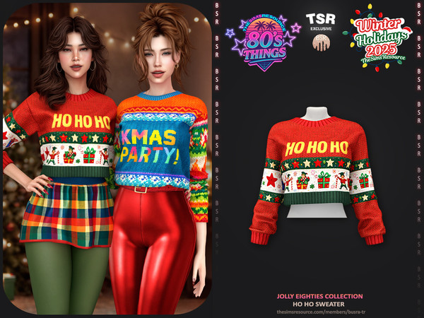 Sims 4 — Jolly Eighties Collection - Ho Ho Sweater BD1647 by busra-tr — - Set Inclued : Sweater x2 - Skirt - Legging - 1