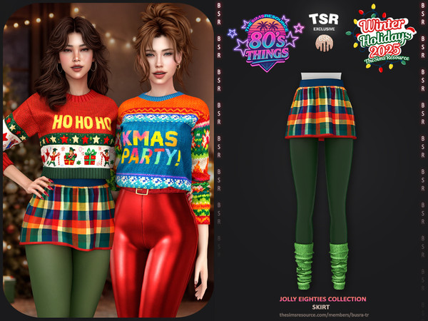 Sims 4 — Jolly Eighties Collection - Skirt BD1647 by busra-tr — - Set Inclued : Sweater x2 - Skirt - Legging - 1 Swatches