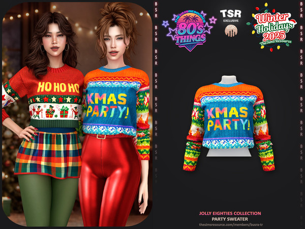 Sims 4 — Jolly Eighties Collection - Party Sweater BD1647 by busra-tr — - Set Inclued : Sweater x2 - Skirt - Legging - 1