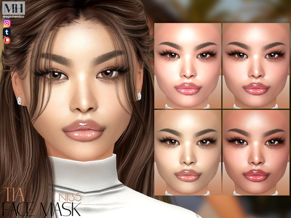 Sims 4 — Tia Face Mask N135 by MagicHand — Asian beauty face in 6 skin color variations - HQ Compatible.