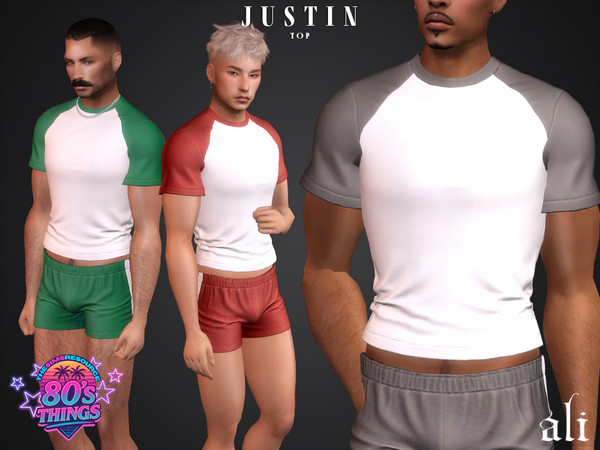 Sims 4 — 80's Things - JUSTIN top by ali1 — 80's Baseball T-Shirt