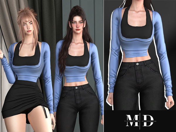 Sims 4 — Veronica two-piece cotton set - TOP - MYDARLING20 by Mydarling20 — Outfit Information Age Groups: Teens, Young