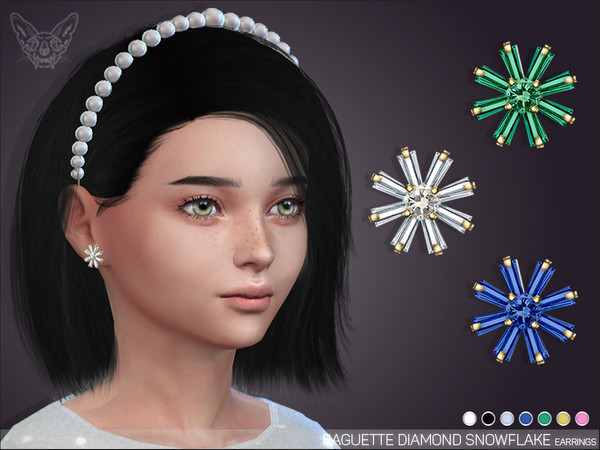 Sims 4 — Baguette Diamond Snowflake Earrings For Kids by feyona — Baguette Diamond Snowflake Earrings for Kids come with