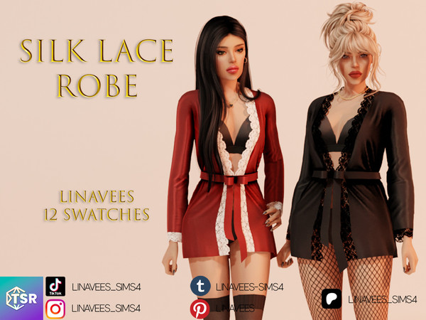 Sims 4 — HANNA -SILK LACE SHORT ROBE by linavees — New Mesh