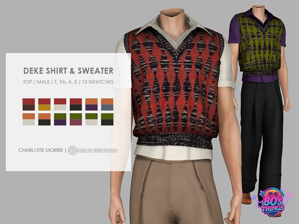 Sims 4 — Deke Shirt and Sweater by Charlotte_Morris — 12 swatches
