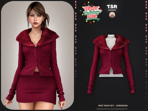 Sims 4 — Knit Faux Set - Cardigan BD1648 by busra-tr — - Set Inclued : Cardigan - Skirt - 10 Swatches - For Female (Teen