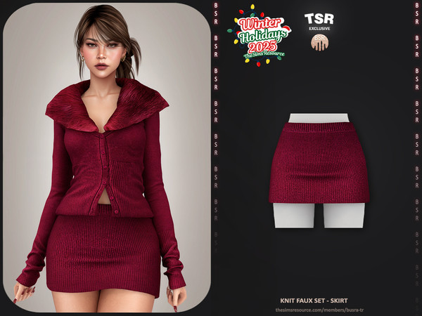 Sims 4 — Knit Faux Set - Skirt BD1648 by busra-tr — - Set Inclued : Cardigan - Skirt - 10 Swatches - For Female (Teen to