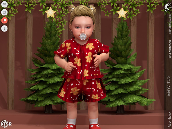 Sims 4 — Reny Top- Infant by KaTPurpura — Button-down shirt top with ruffles and Christmas print