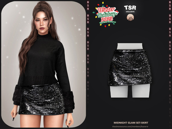 Sims 4 — Midnight Glam Set - Skirt BD1649 by busra-tr — - Set Inclued : Sweater - Skirt - 10 Swatches - For Female (Teen