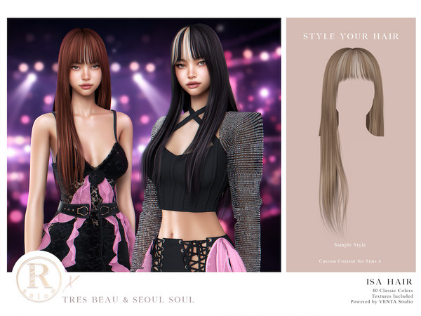 Sims 4 — RAMA - Isa Hair by VentaStudio — 40 Colors (233 on Patreon)