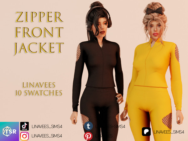 Sims 4 — ALEXIS - FISHNET ZIPPER FRONT JACKET by linavees — New Mesh