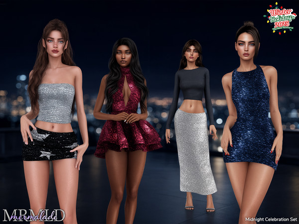 Sims 4 — Midnight Celebration Set by Mermalade — Midnight Celebration Set - Sequin Strapless Top