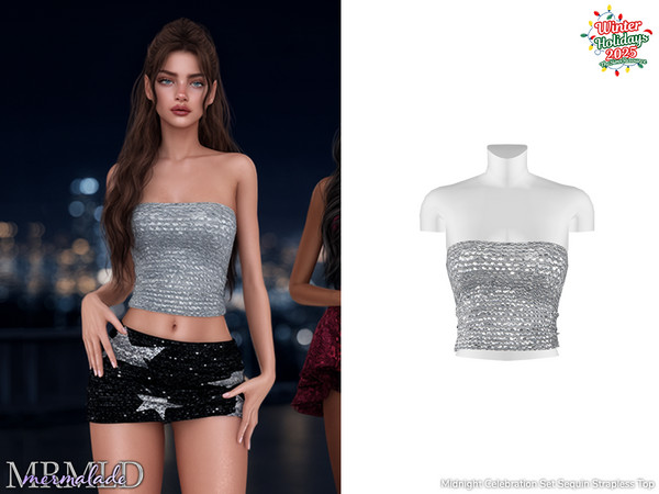 Sims 4 — Sequin Strapless Top MC639 by Mermalade — Midnight Celebration Set - Sequin Strapless Top