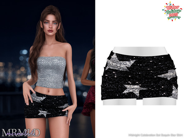 Sims 4 — Sequin Star Skirt MC640 by Mermalade — Midnight Celebration Set - Sequin Strapless Top