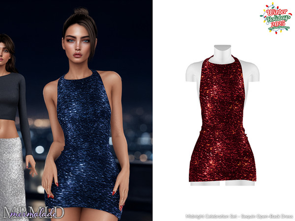 Sims 4 — Sequin Open-Back Dress MC641 by Mermalade — Midnight Celebration Set - Sequin Strapless Top