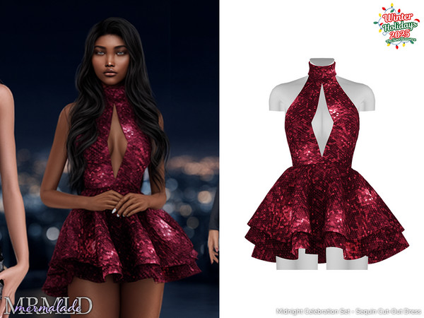 Sims 4 — Sequin Cut-Out Dress MC642 by Mermalade — Midnight Celebration Set - Sequin Strapless Top
