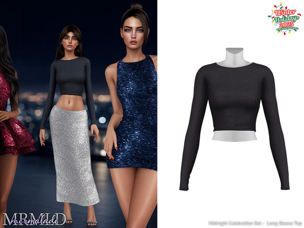 Sims 4 — Long Sleeve Top MC643 by Mermalade — Midnight Celebration Set - Sequin Strapless Top