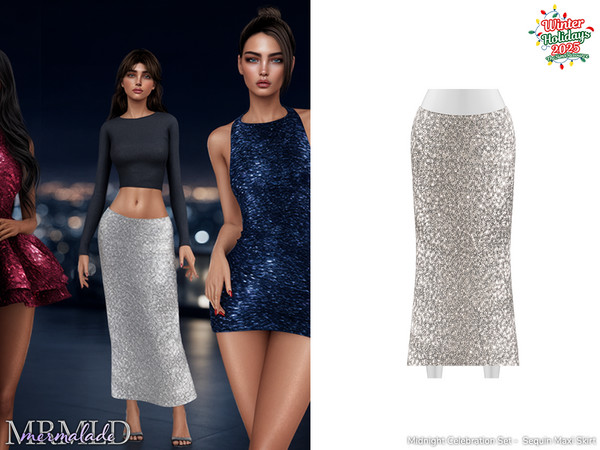 Sims 4 — Sequin Maxi Skirt MC644 by Mermalade — Midnight Celebration Set - Sequin Strapless Top