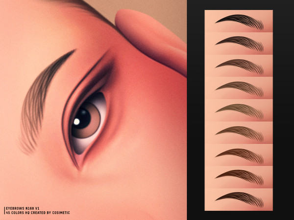 Sims 4 — Calm Curve Eyebrows N168 V1 by cosimetic — Calm Curve Eyebrows N168 V1 feature a softly curved shape with evenly