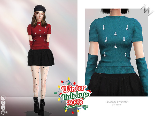 Sims 4 — SLEEVE SWEATER by ZNsims — sleeve sleeves, sweater, solid color, pendant, high collar