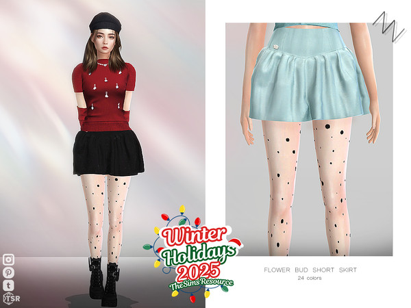 Sims 4 — FLOWER BUD SHORT SKIRT by ZNsims — flower buds, short skirts, skirts, sweetness, polka dots, white stockings