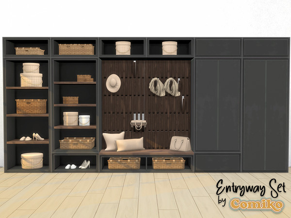 Sims 4 — Entryway Set Part 1 by Comiko — Part 1 - Entryway Set is base game compatible and consist of 7 items - Bag V1,