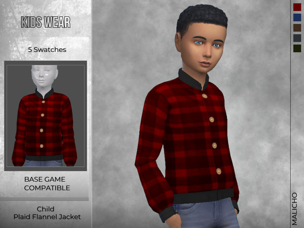 Sims 4 — Plaid Flannel Jacket by malicho — Buffalo Plaid Flannel Jacket for Child - Unisex 5 Swatches