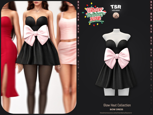 Sims 4 — Glow Hour Collection - Bow Dress BD1650 by busra-tr — - Set Inclued : Dress x4 - Top x2 - Skirt x2 - 10 Swatches