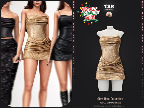 Sims 4 — Glow Hour Collection - Gold Drape Dress BD1650 by busra-tr — - Set Inclued : Dress x4 - Top x2 - Skirt x2 - 10