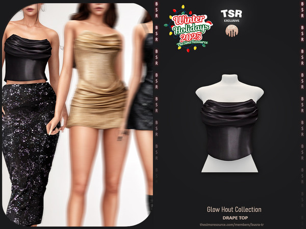 Sims 4 — Glow Hour Collection - Drape Top BD1650 by busra-tr — - Set Inclued : Dress x4 - Top x2 - Skirt x2 - 10 Swatches